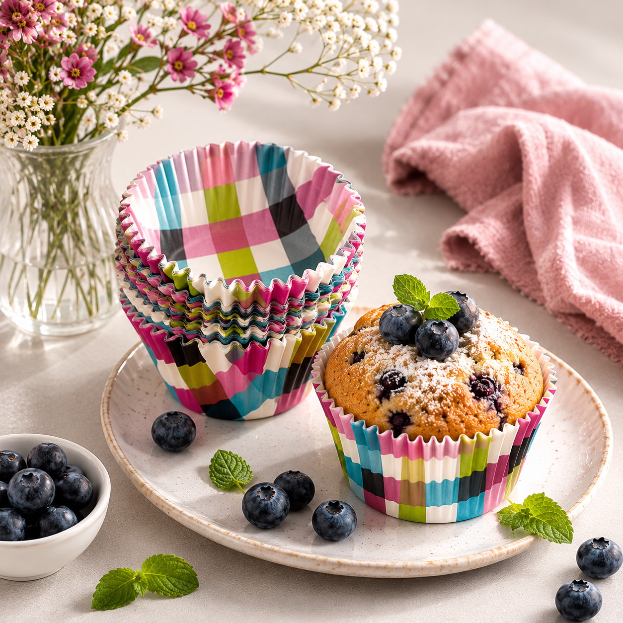 Caissette Cupcake Carreaux Colorés Fantaisie
