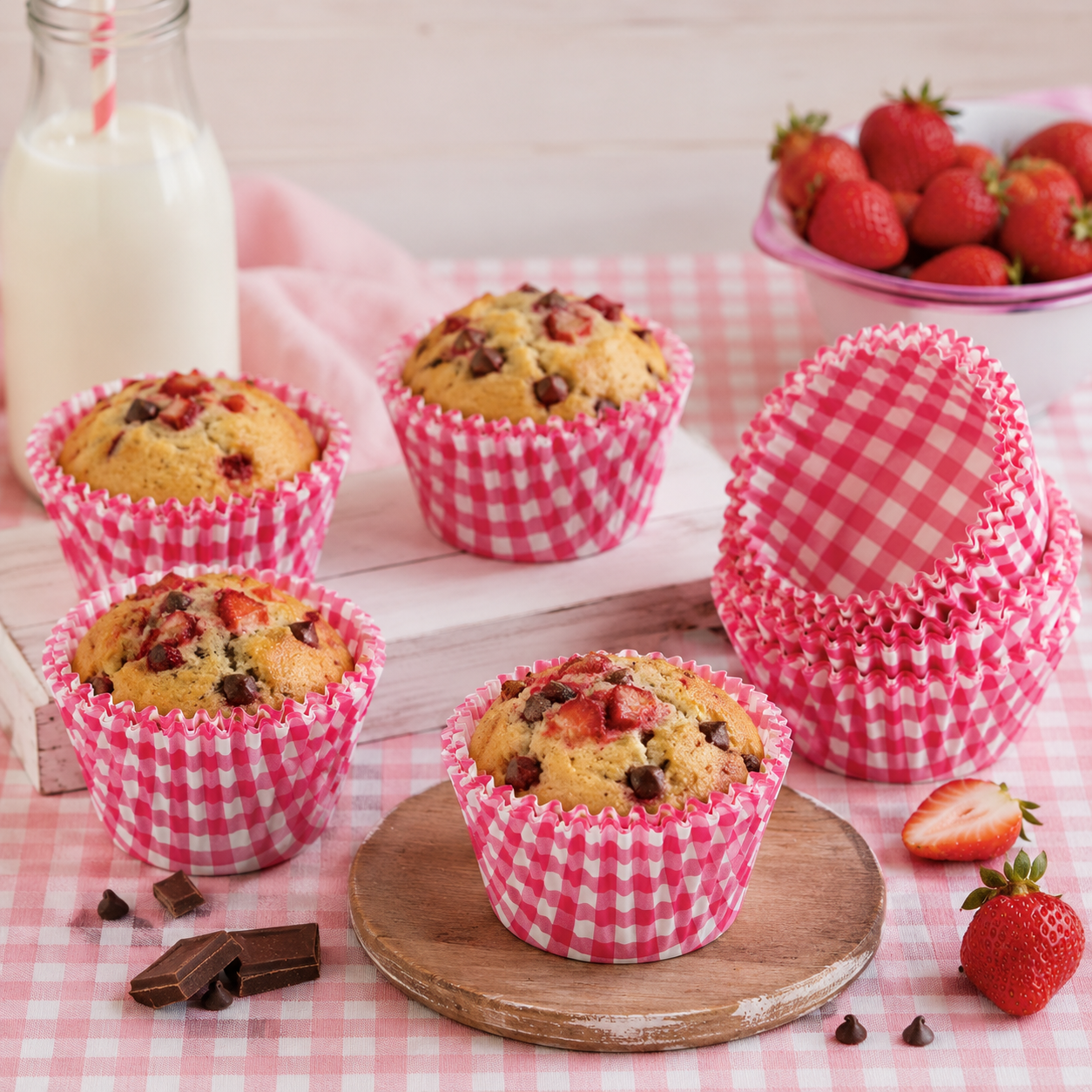 Caissette Cupcake Carreaux Rouge Féminine