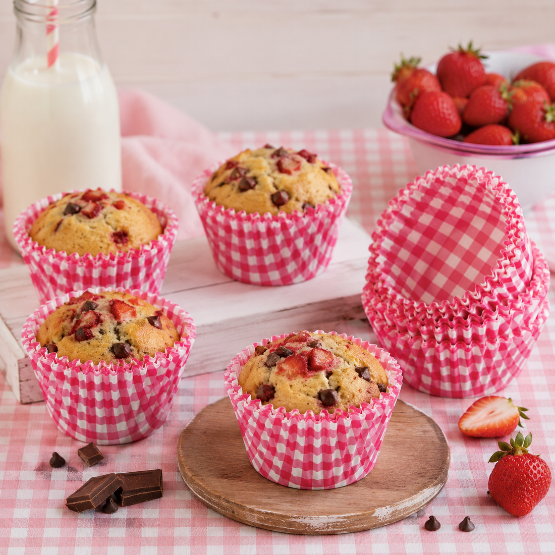 Caissette Cupcake Carreaux Rouge Féminine