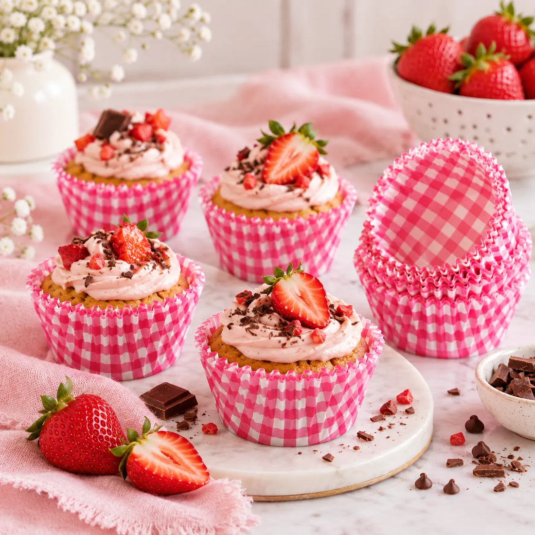 Caissette Cupcake Carreaux Rouge vintage