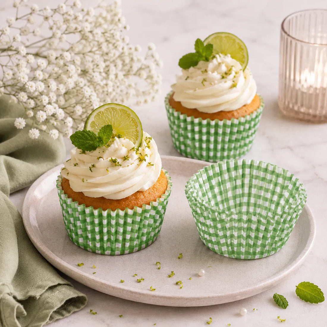 Caissette à Cupcake Carreaux Vert fraiche