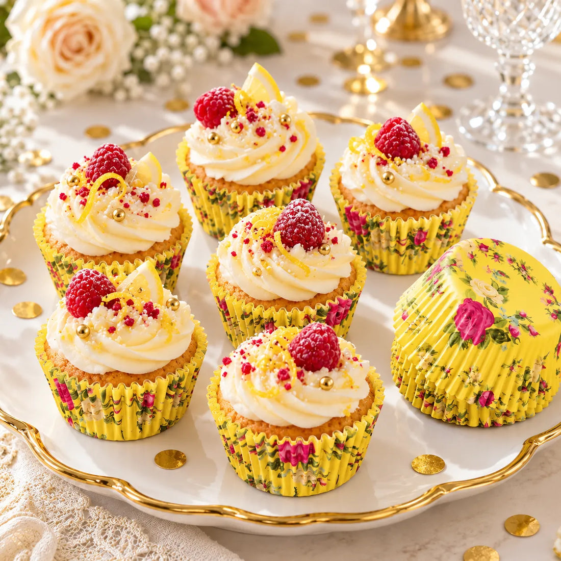 Caissette à Cupcake Jaune à Fleurs vintage