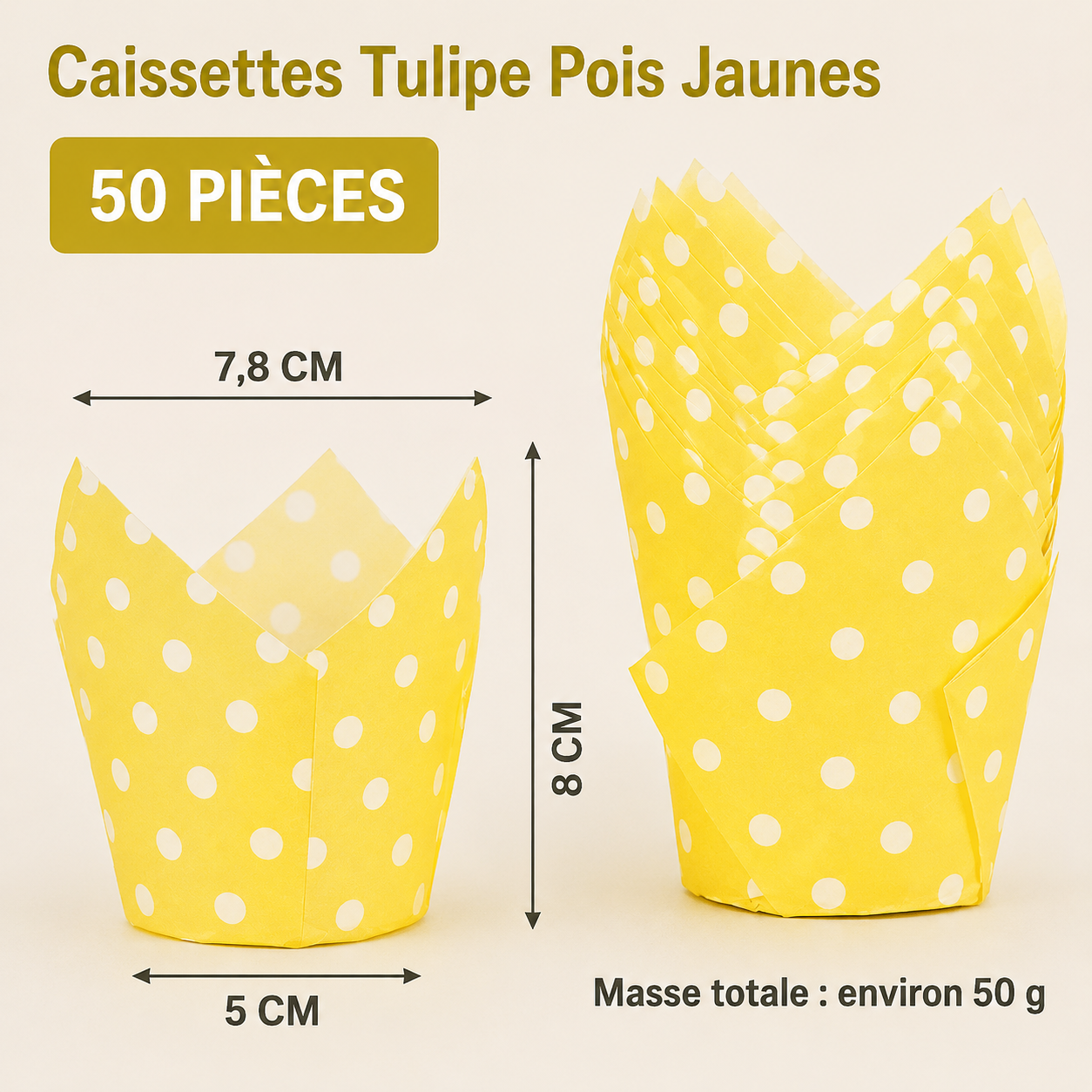 Caissette Cupcake Jaune à Pois Dimensions