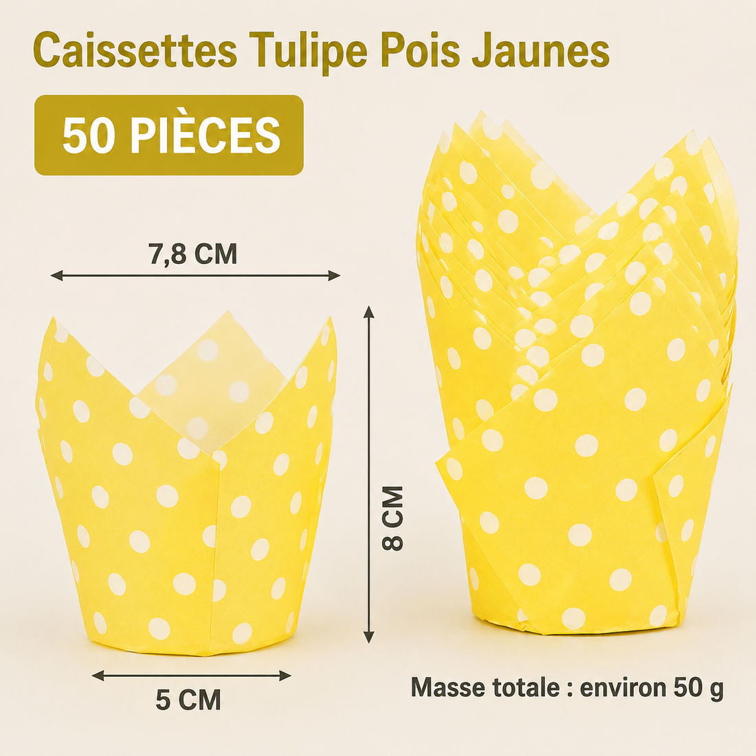 Caissette Cupcake Jaune à Pois Dimensions