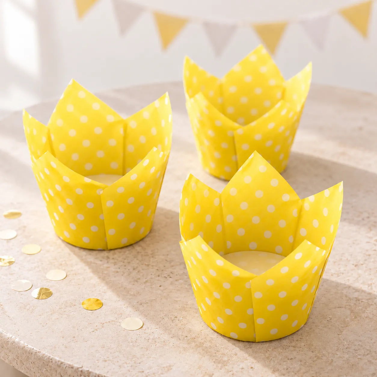Caissette Cupcake Jaune à Pois retro