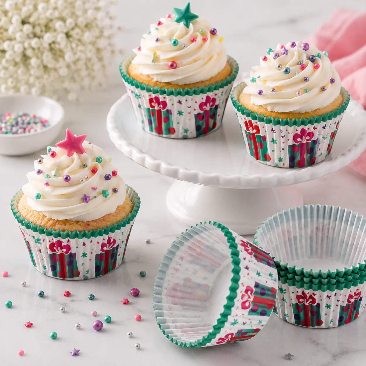Caissette Cupcake Motif Cadeaux festive
