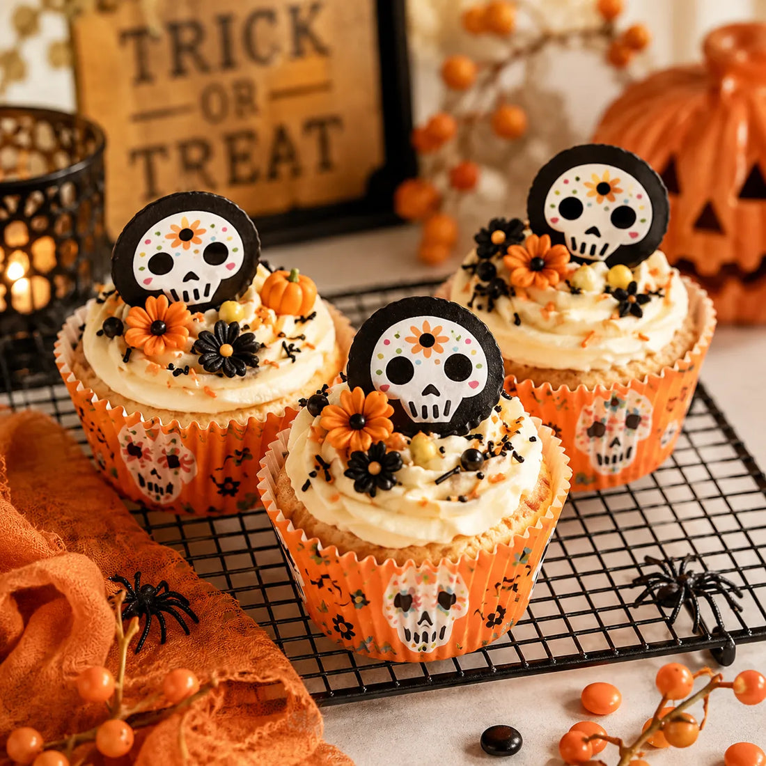 Caissette à Cupcake Orange crânes