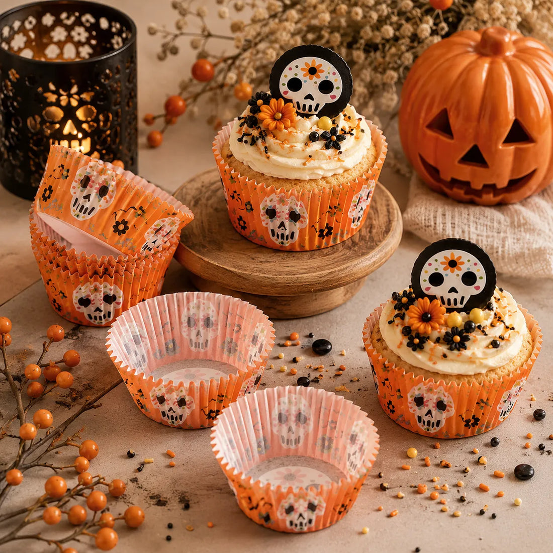 Caissette à Cupcake Orange crânes unique