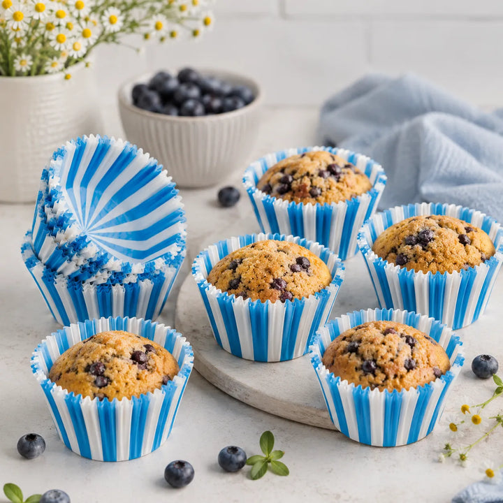 Caissette à Cupcake à Rayures Bleues