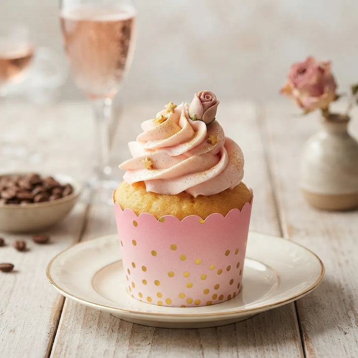 Caissette Cupcake Rose Dégradé à Pois Doux