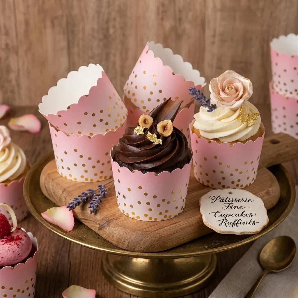 Caissette Cupcake Rose Dégradé à Pois moderne