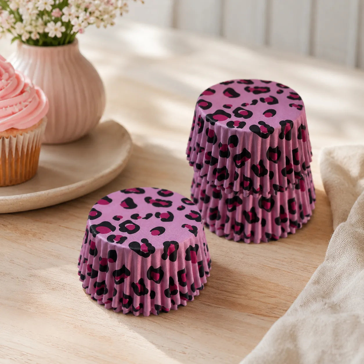 Caissette à Cupcake Rose Léopard Festif