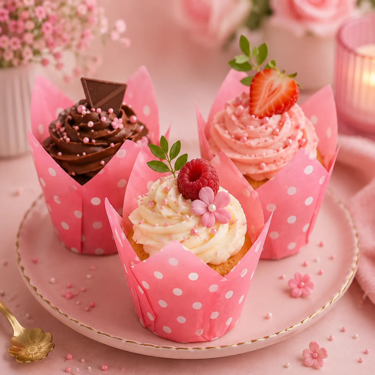 Caissette Cupcake Rose à Pois