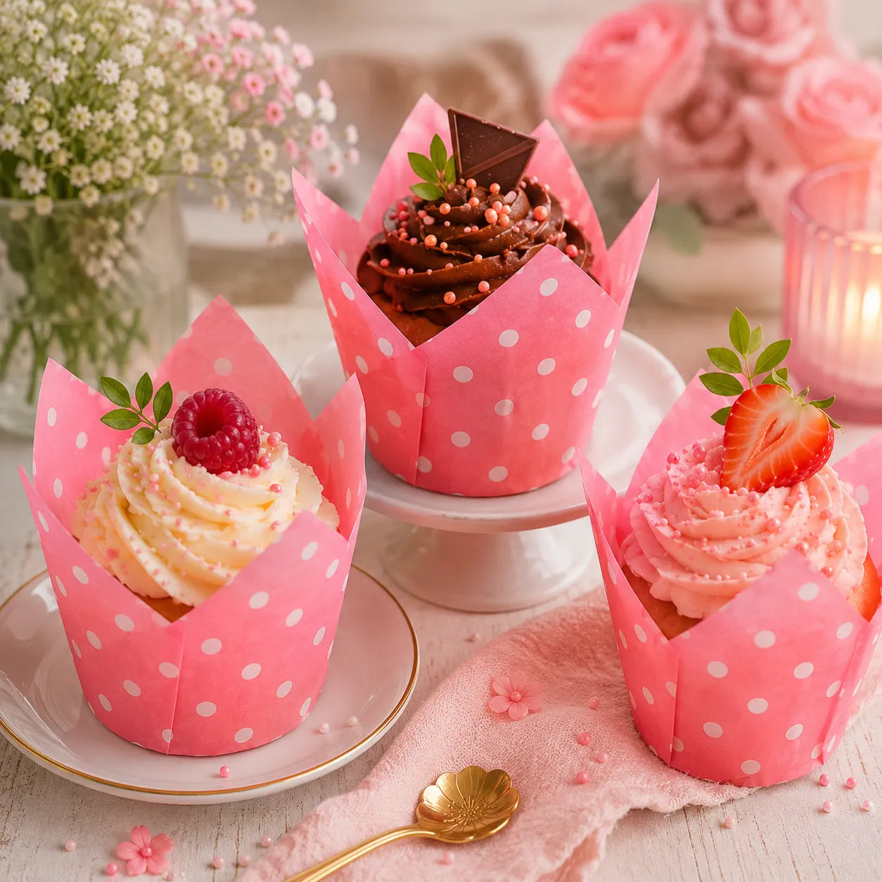 Caissette Cupcake Rose à Pois pétillante
