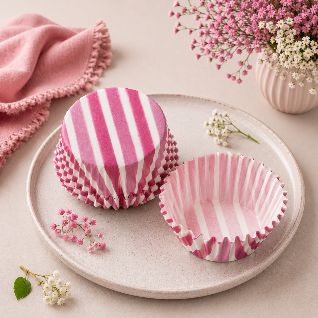 Caissette Cupcake Rose Rayée Bonbon