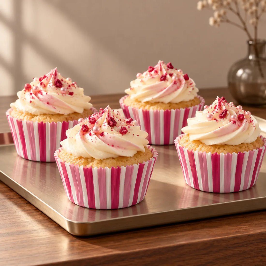 Caissette Cupcake Rose Rayée Résistant