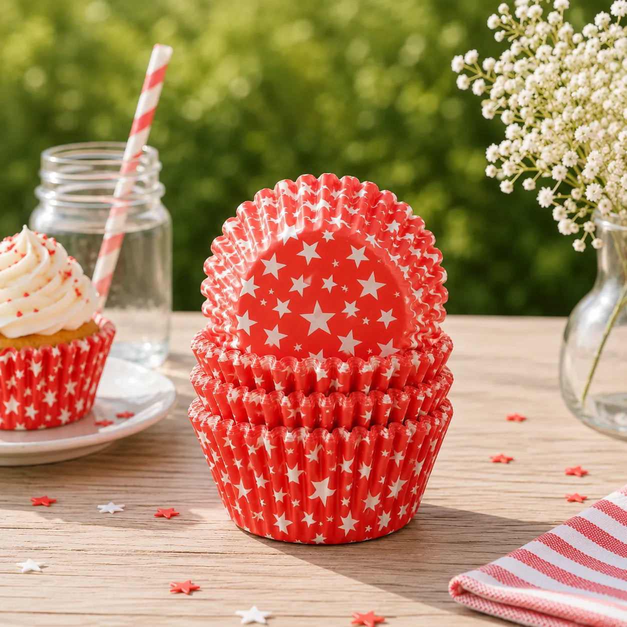 Caissette à Cupcake Rouge Etoilée Festive