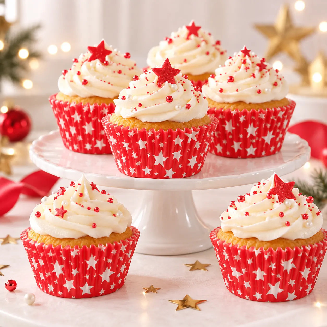 Caissette à Cupcake Rouge Etoilée festif