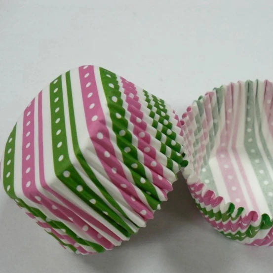 Caissette Cupcake Vert et Rose Rayé