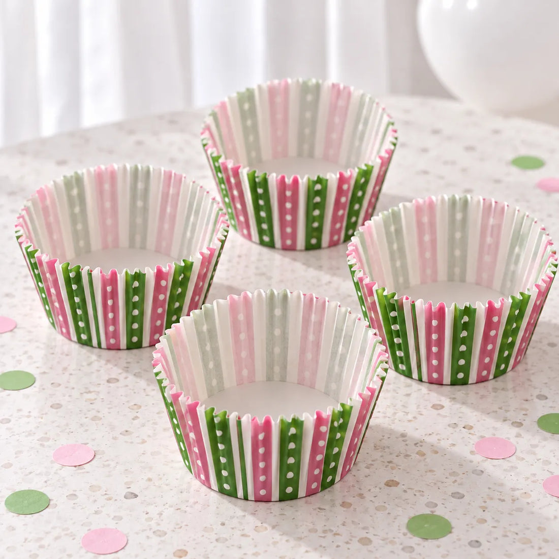 Caissette Cupcake Vert et Rose festif