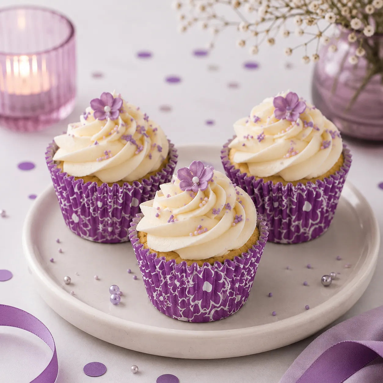 Caissette Cupcake Violette Fleurie