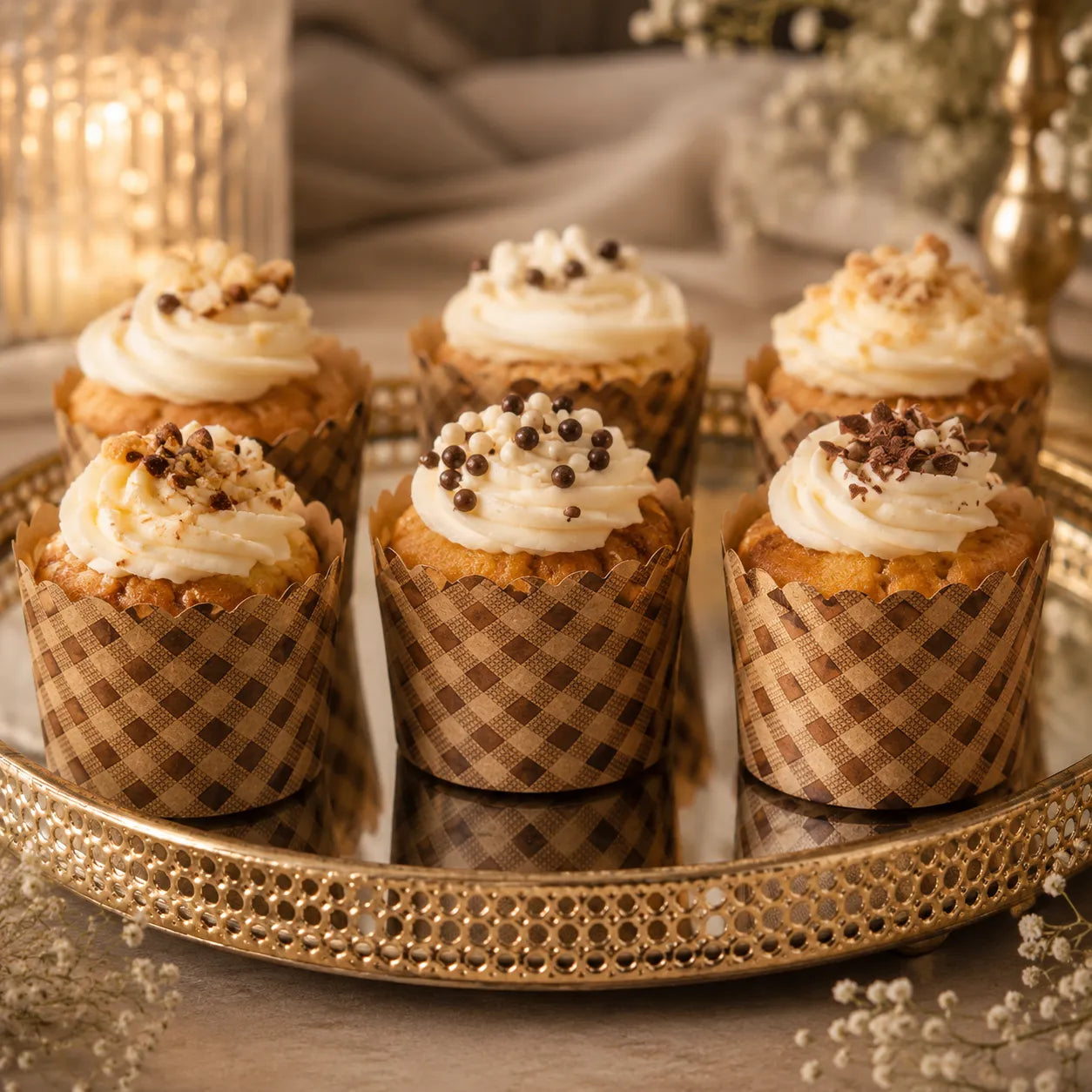 Caissette Cupcake en Kraft Carreaux