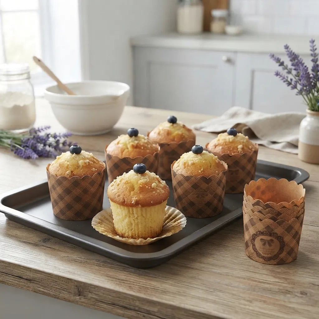 Caissette Cupcake en Kraft Carreaux Jolie