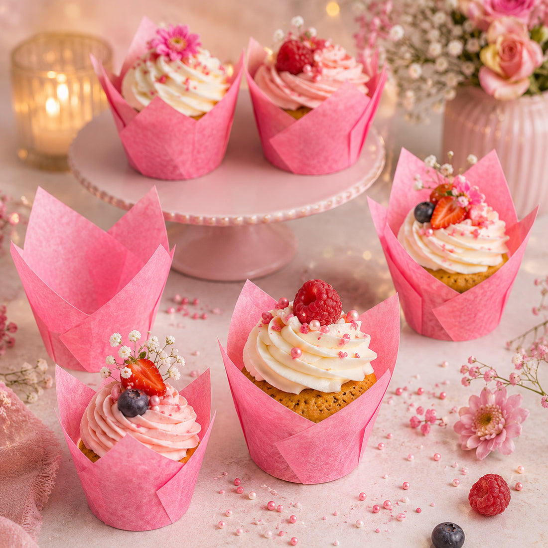 Caissette Cupcake en Papier Fuchsia romantique