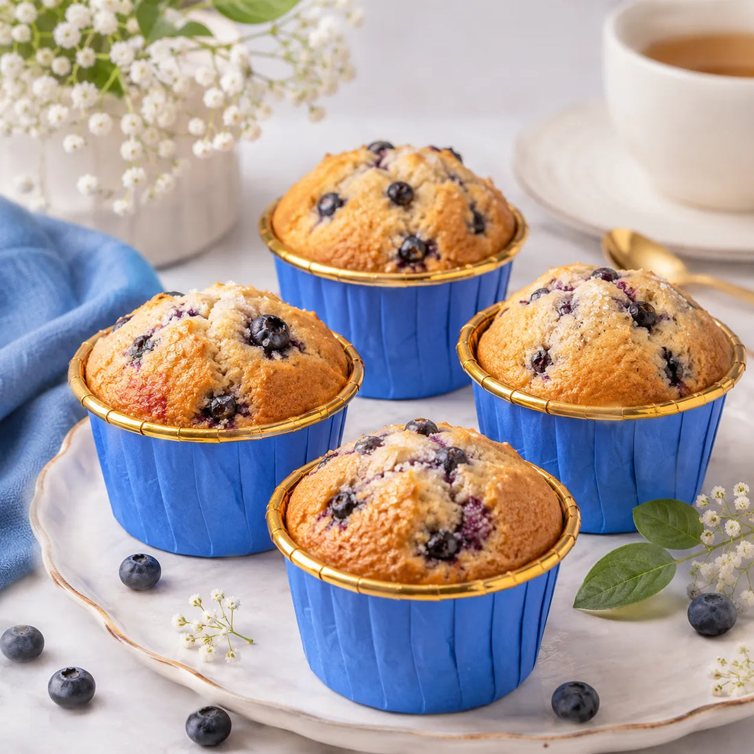 Caissette Muffin Bleu et Doré 