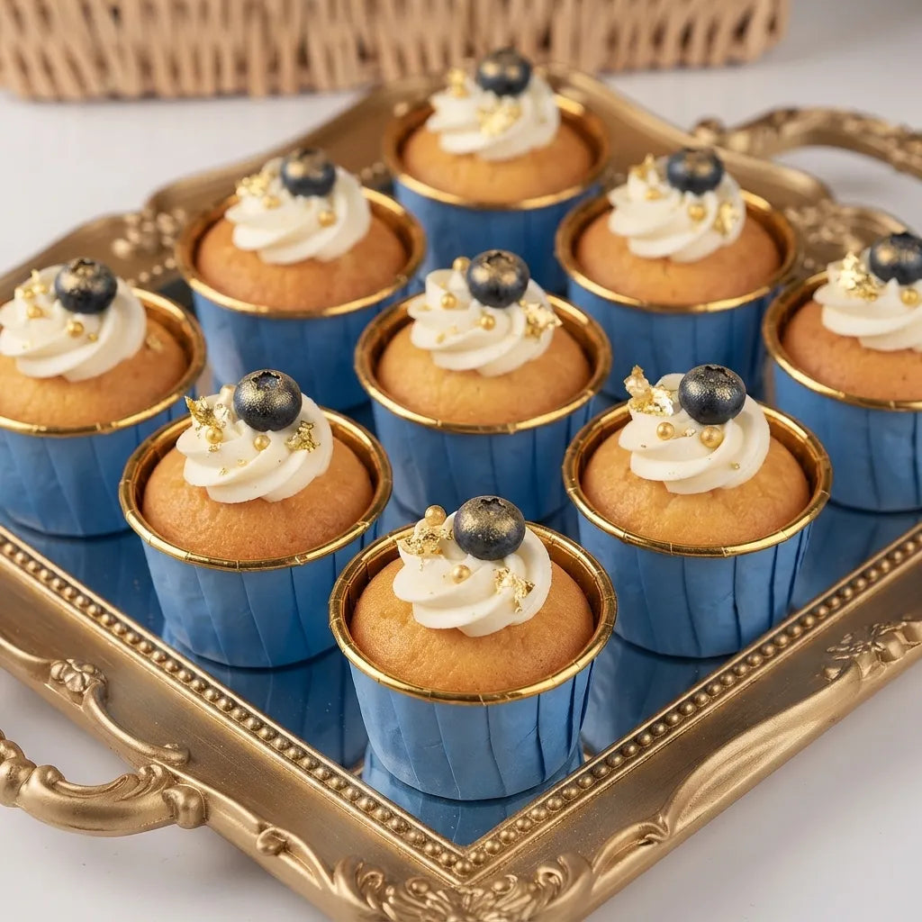 Caissette Muffin Bleu et Doré Moderne