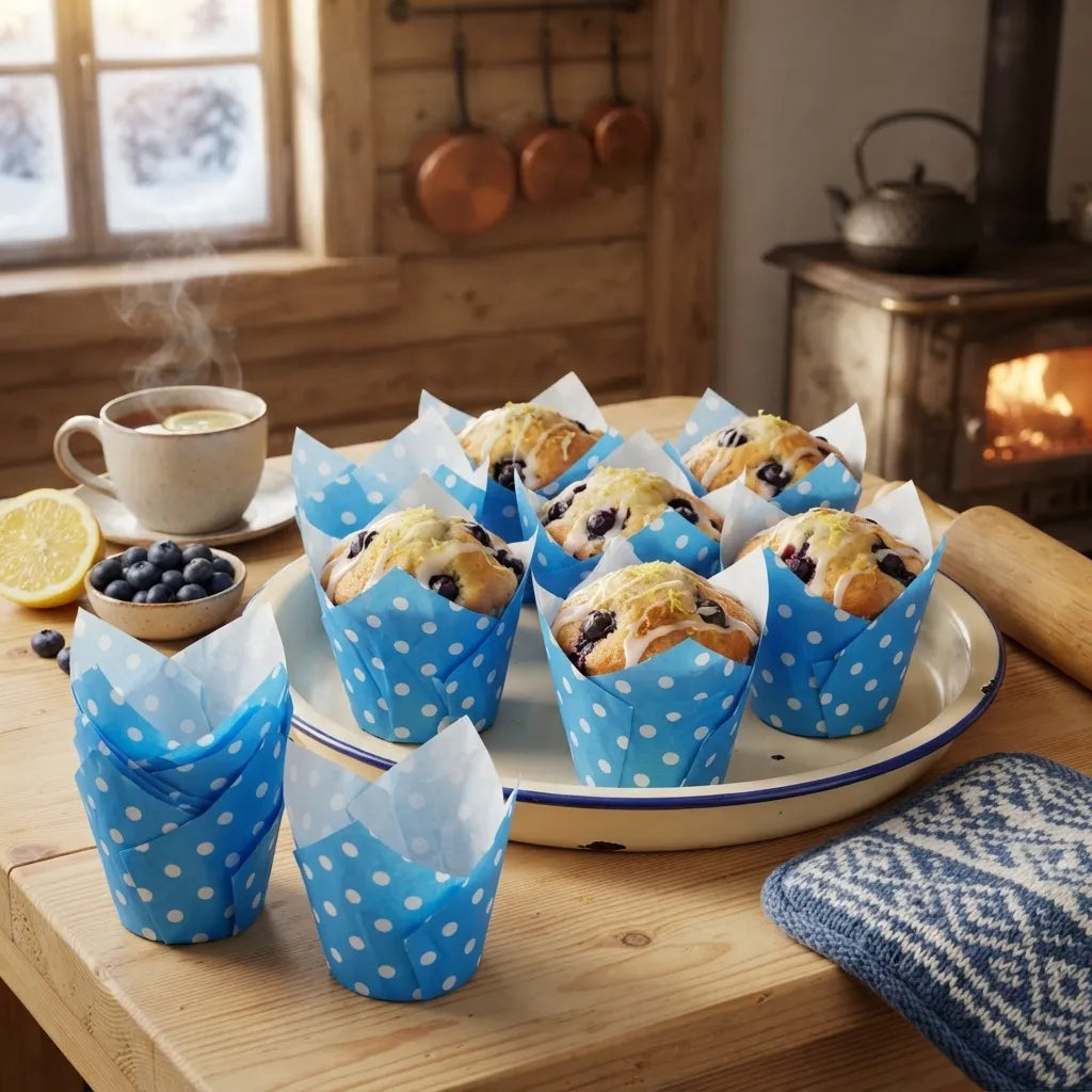 Caissette pour Cupcake Bleu à Pois Utilitaire