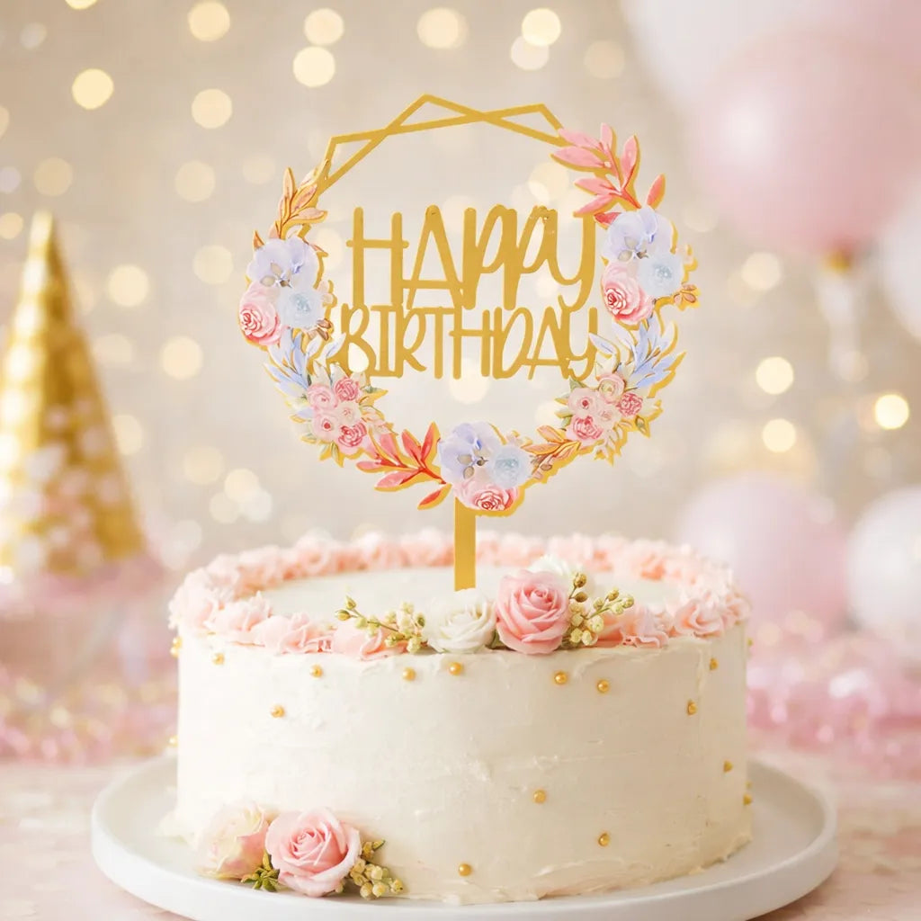 Cake Topper Anniversaire Fleuri