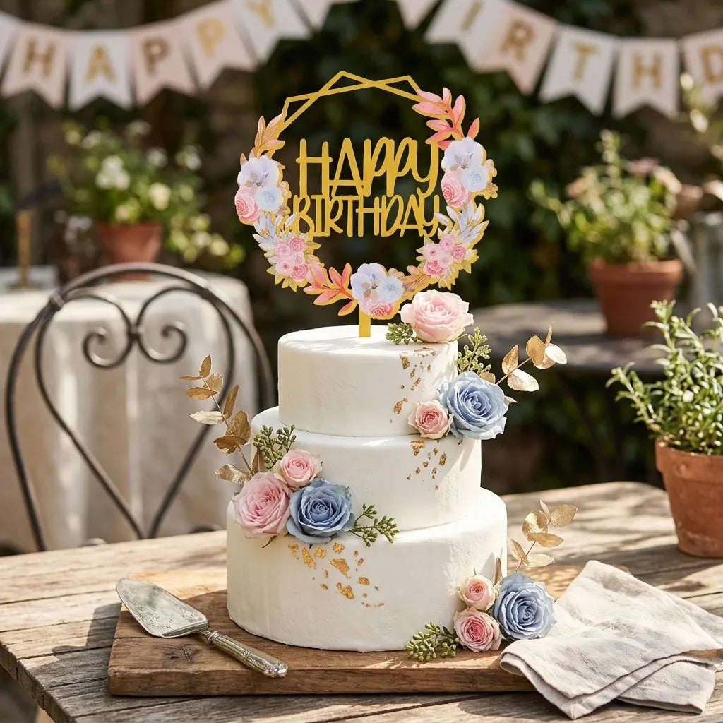 Cake Topper Anniversaire Fleuri Légère