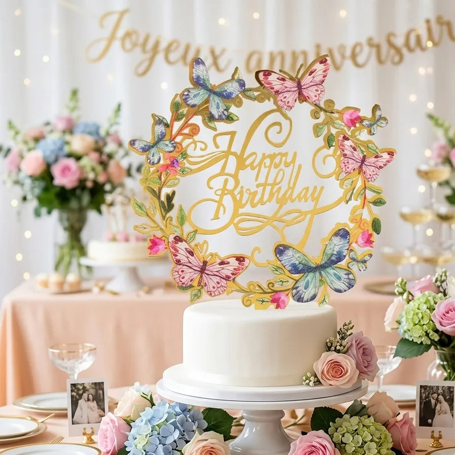 Cake Topper Anniversaire Papillons Légère