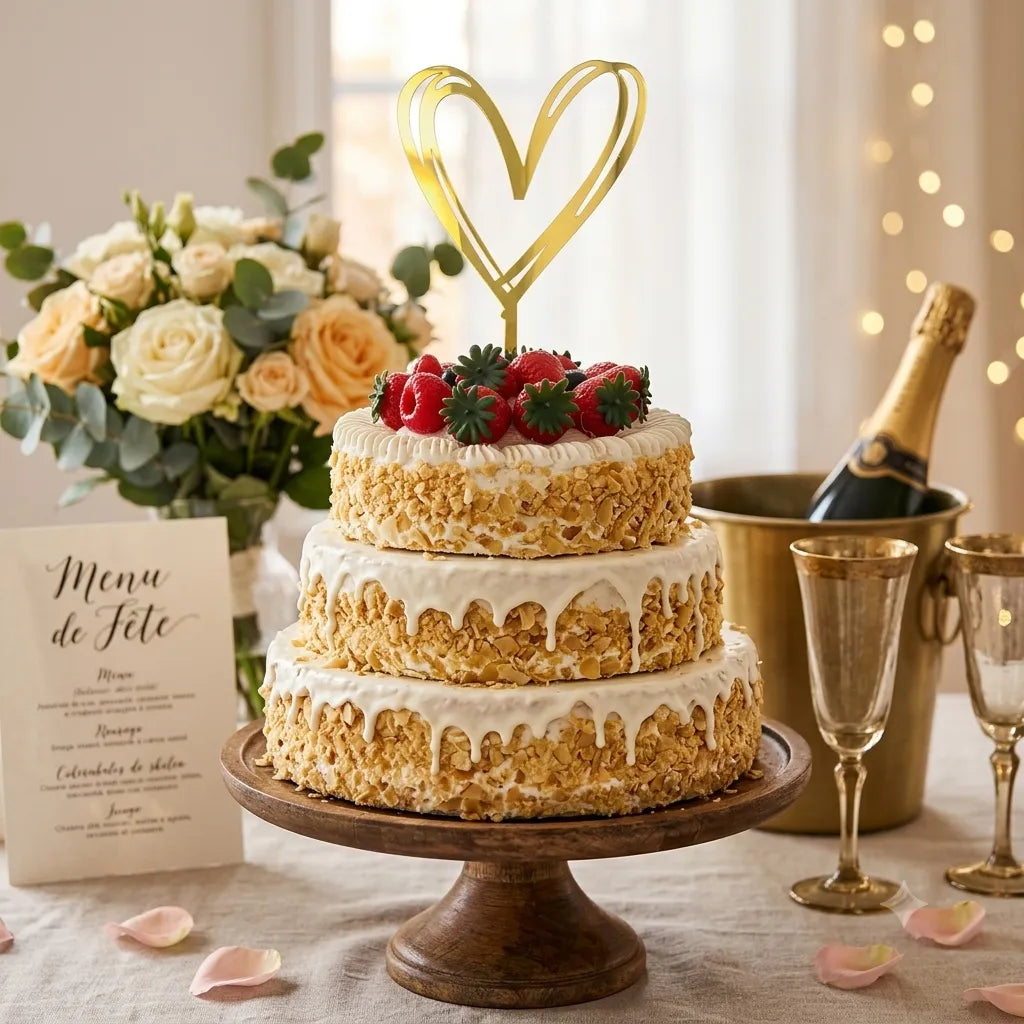 Cake Topper Cœur Doré Epuré Légère