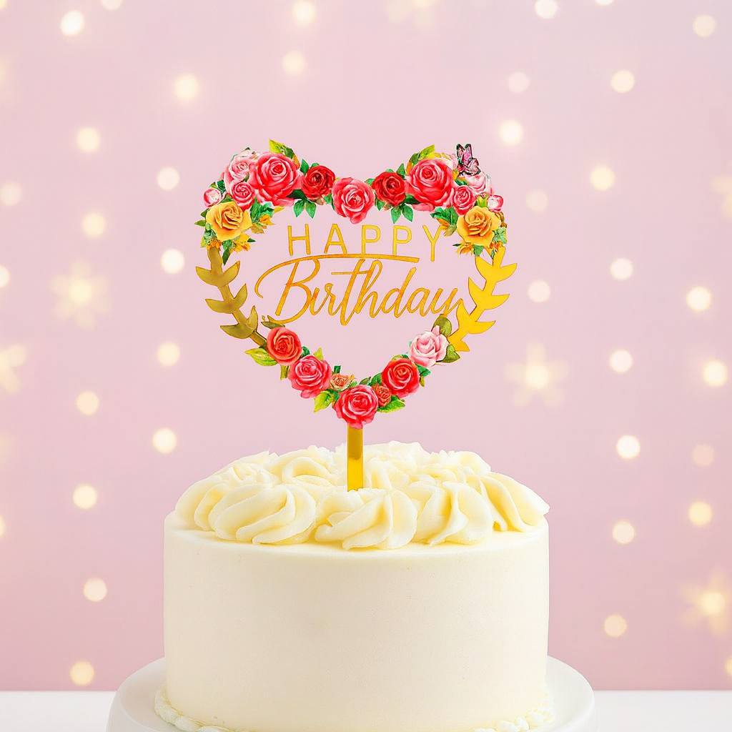 Cake Topper Cœur Fleuri