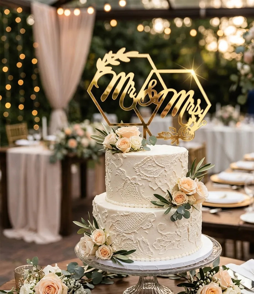 Cake Topper Doré Mr & Mrs Légère