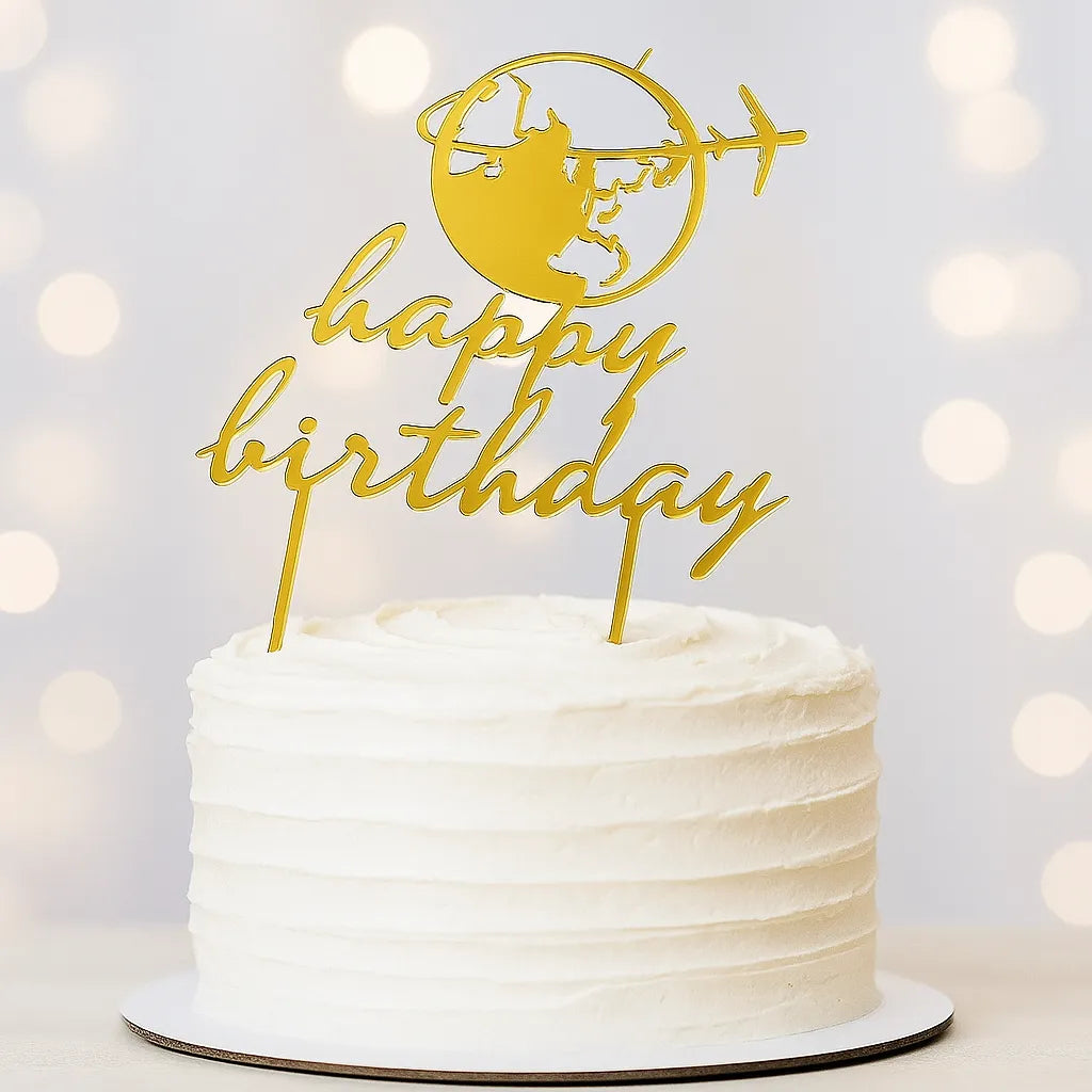 Cake Topper Doré Voyage Chic