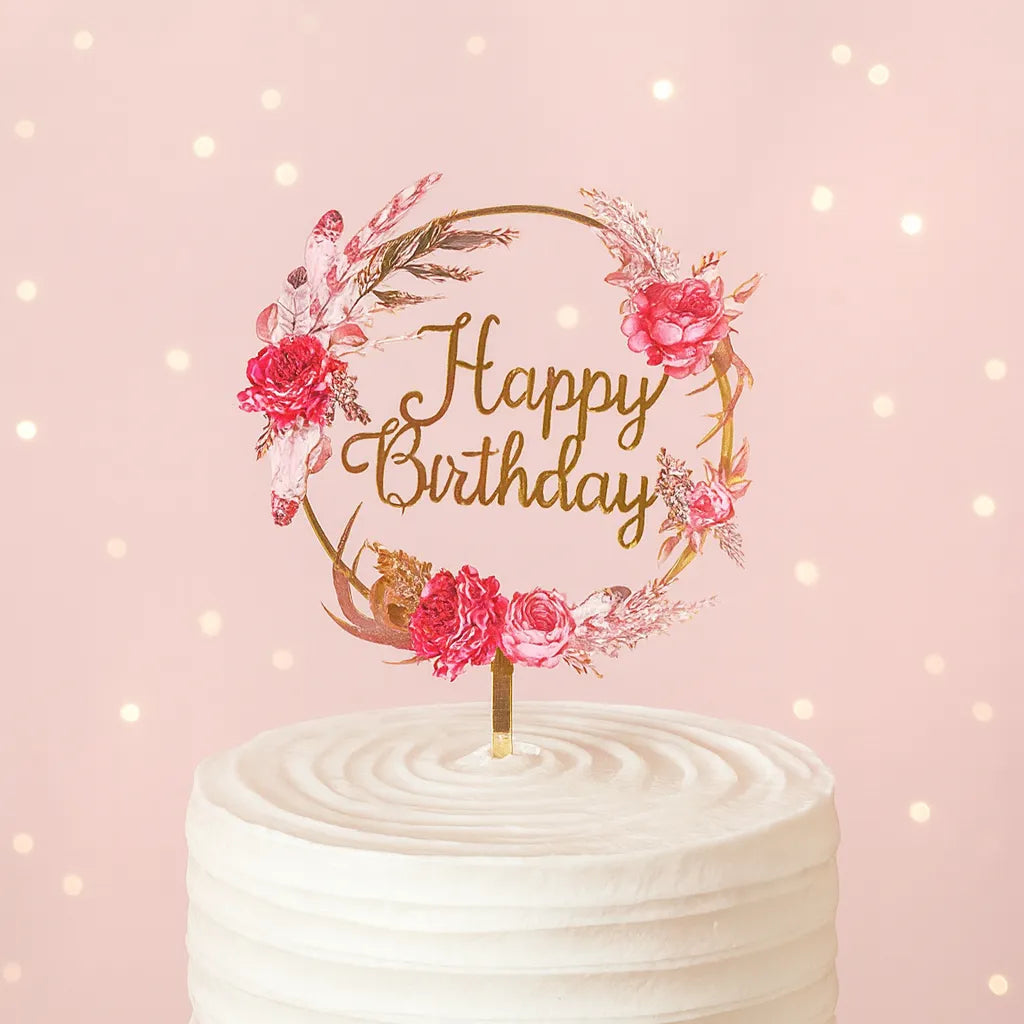 Cake Topper Fleurs Rouges Elégant