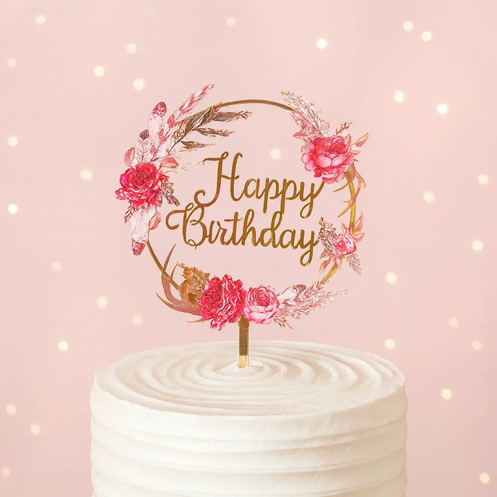 Cake Topper Fleurs Rouges Elégant