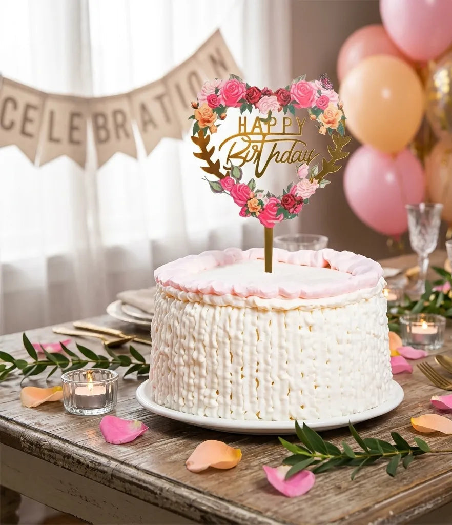 Cake Topper Happy Birthday Cœur Légère