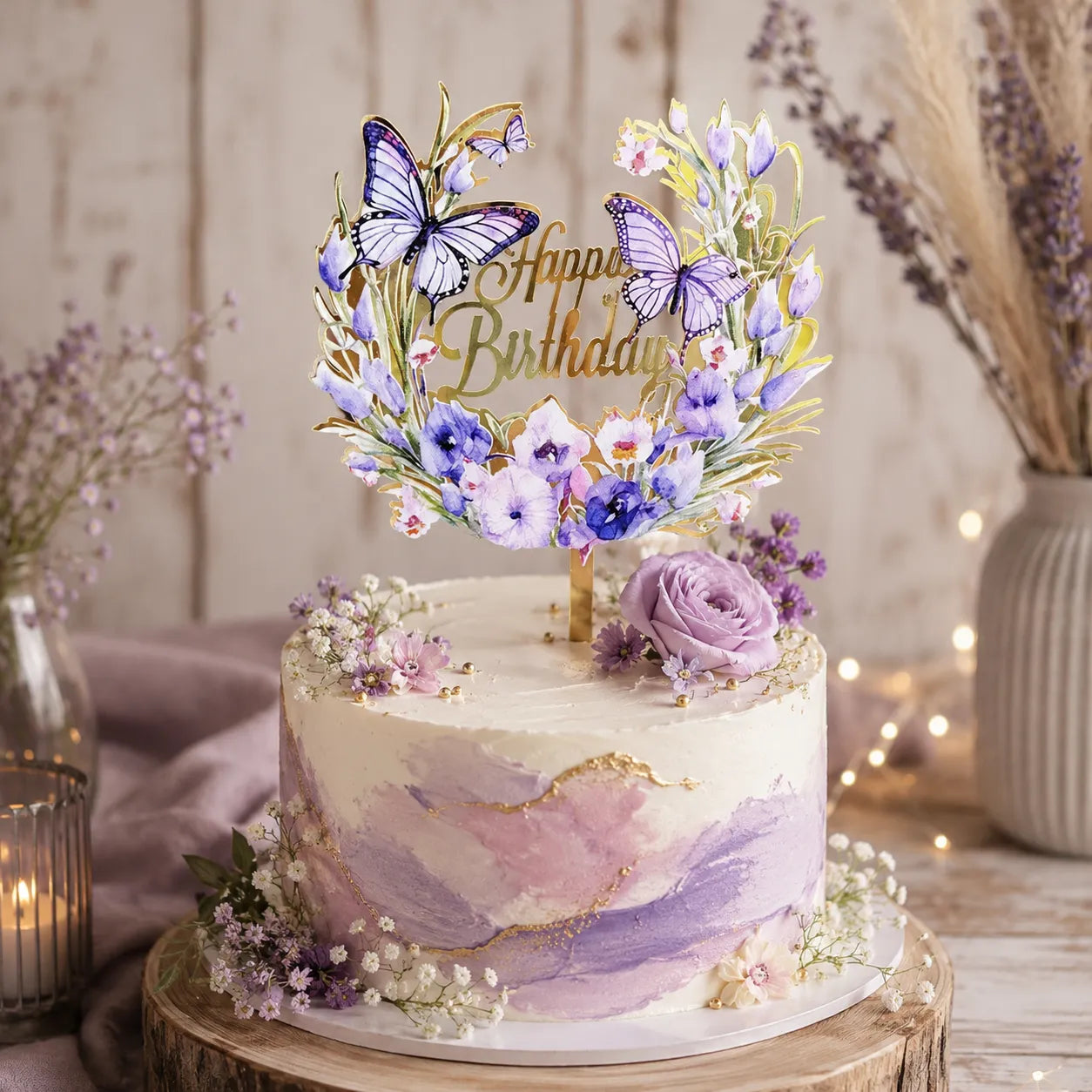 Cake Topper Happy Birthday Elégant