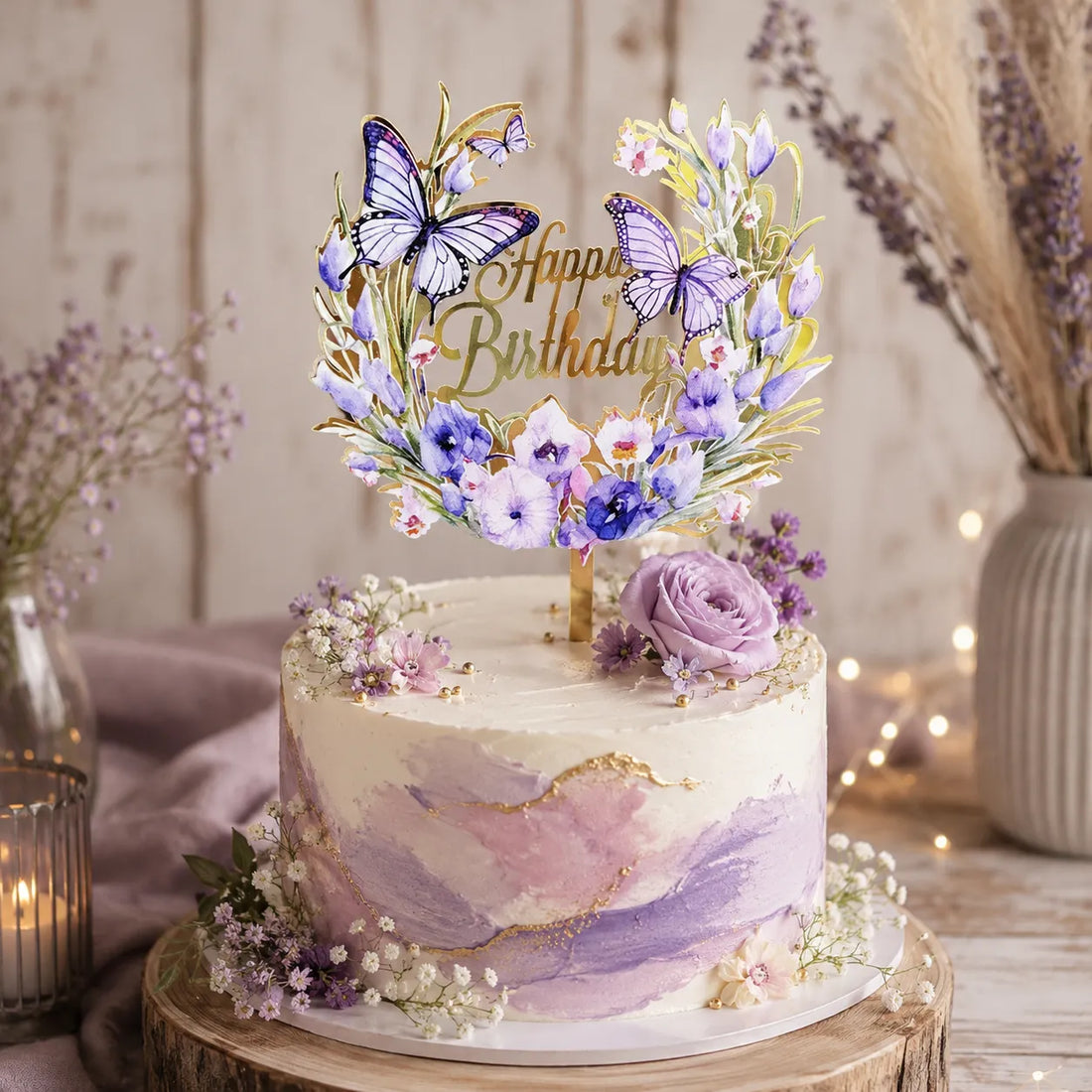 Cake Topper Happy Birthday Elégant