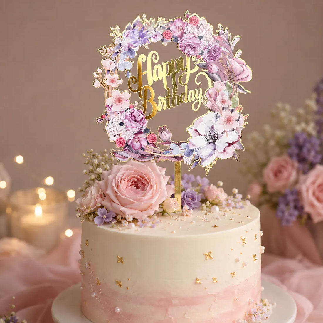 Cake Topper Happy Birthday Floral