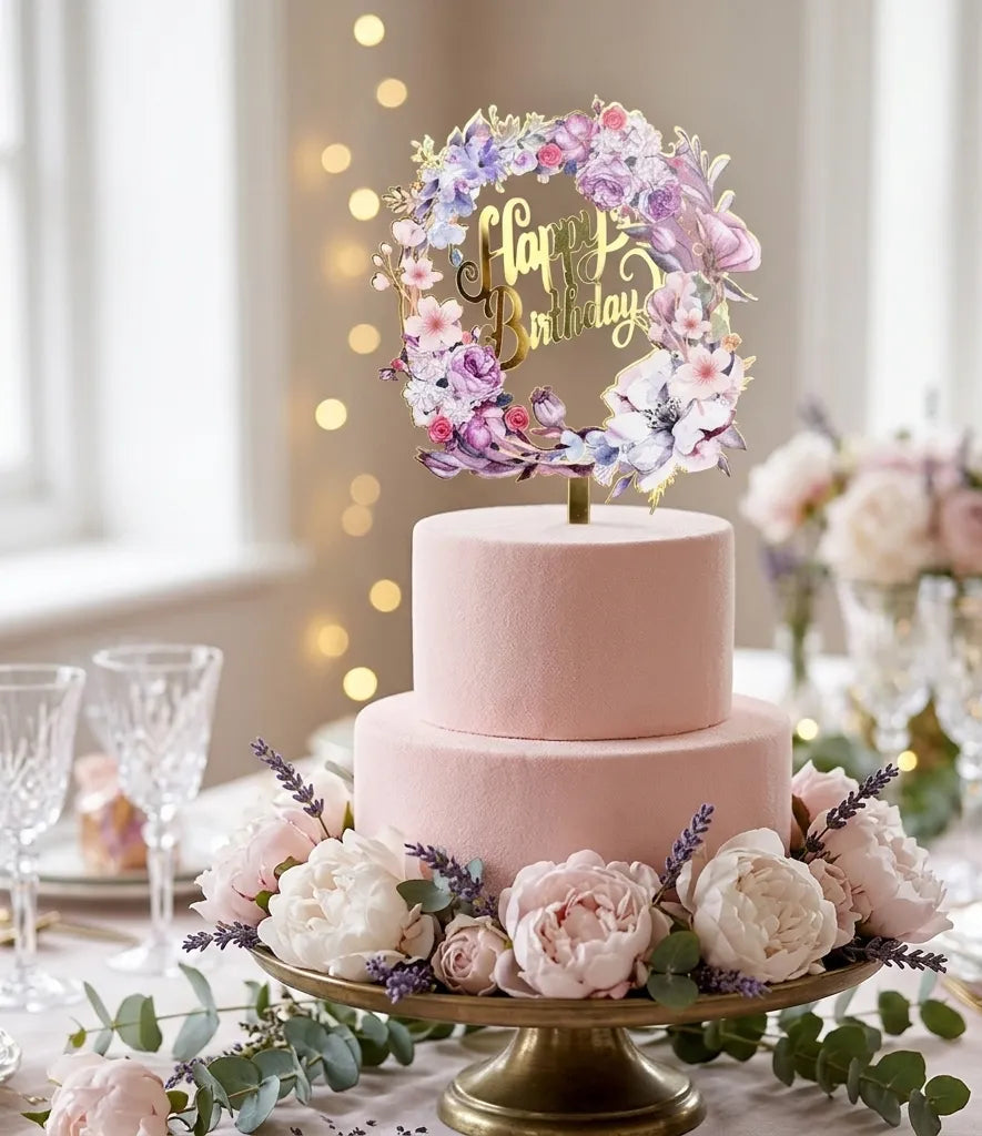 Cake Topper Happy Birthday Floral Légère