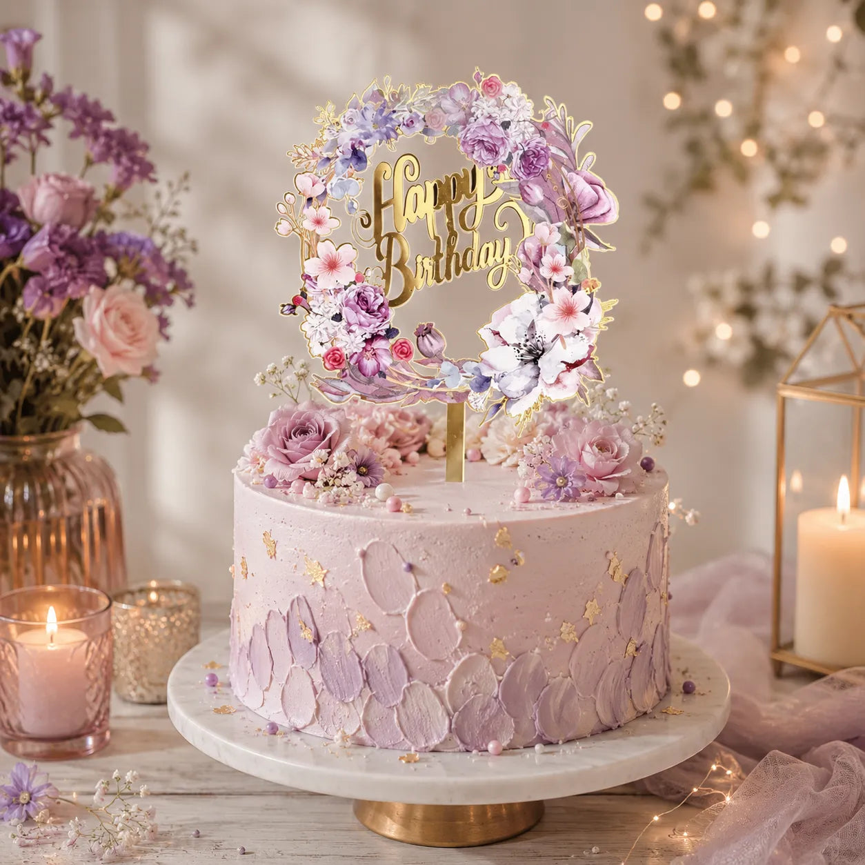 Cake Topper Happy Birthday Floral Unique