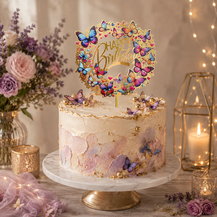Cake Topper Happy Birthday Papillons Colorés