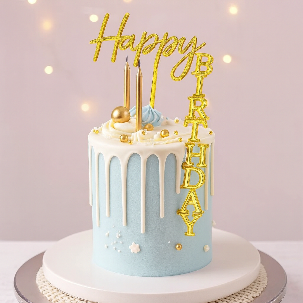 Cake Topper Happy Birthday Perpendiculaire Doré