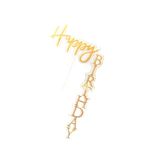 Cake Topper Happy Birthday Perpendiculaire Doré