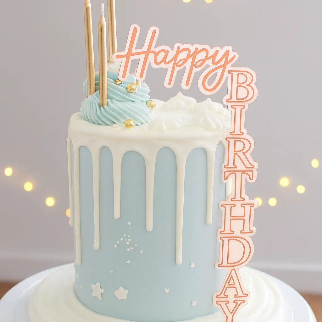 Cake Topper Happy Birthday Perpendiculaire Rose Stylé